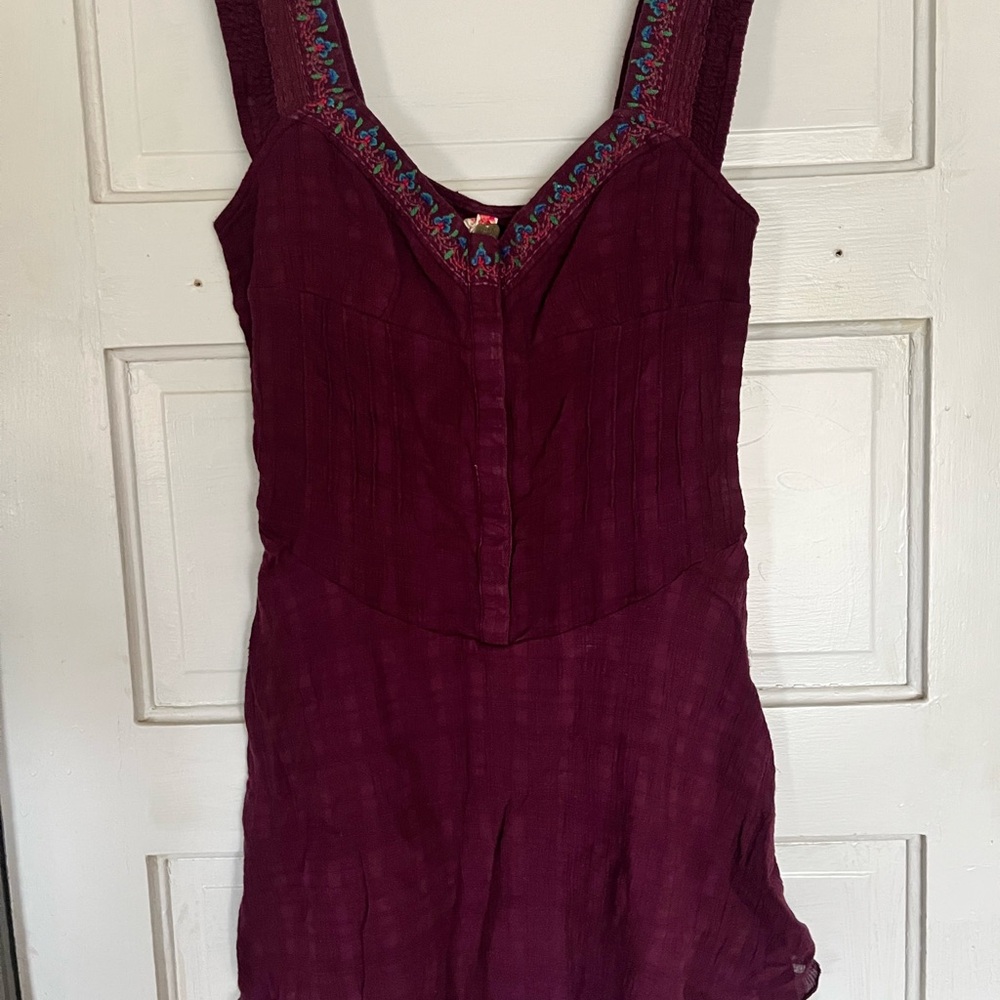 Free People Plum Dress with Floral Embroidery
